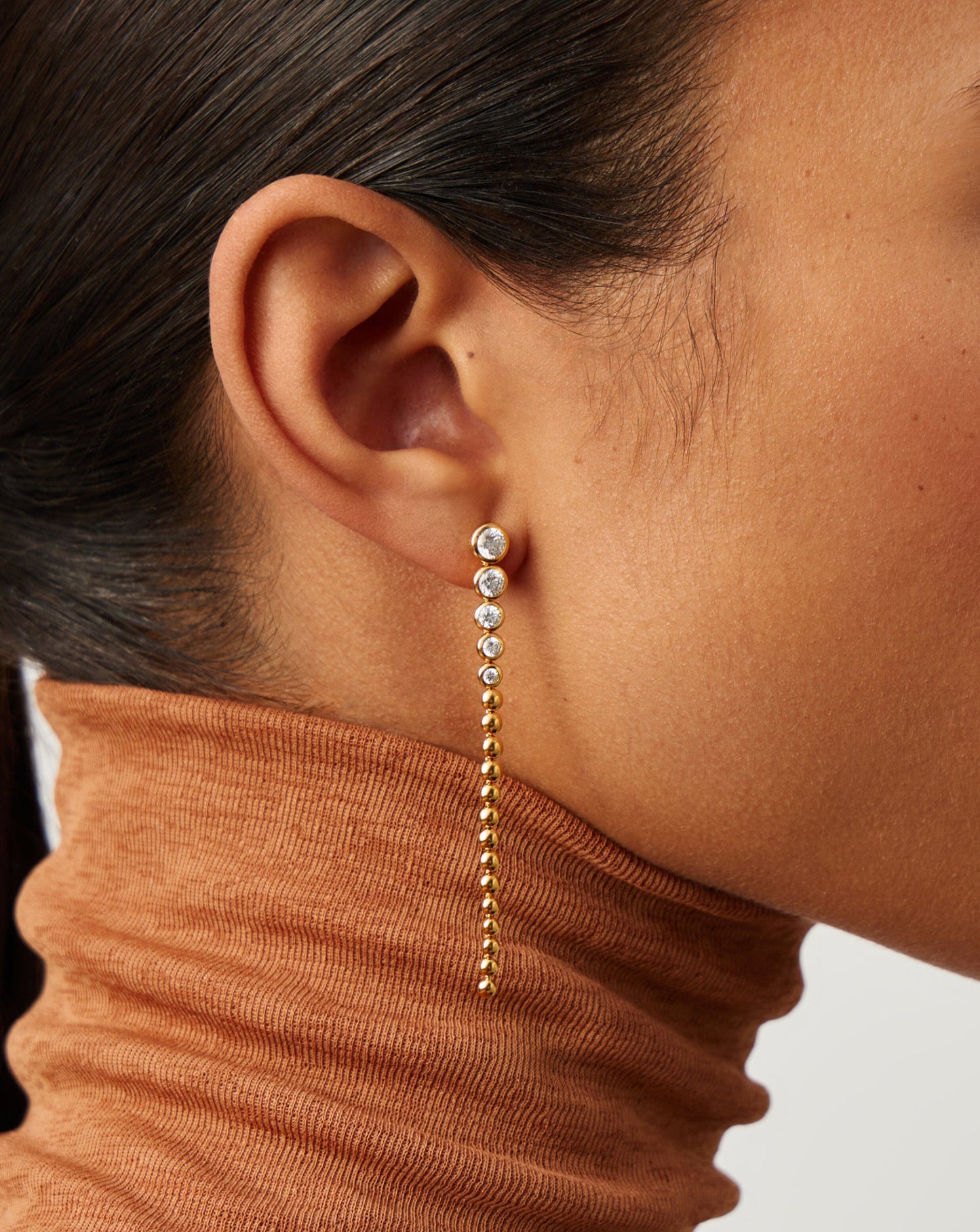 Long Drop Beaded Stone Earrings in Tennis Style