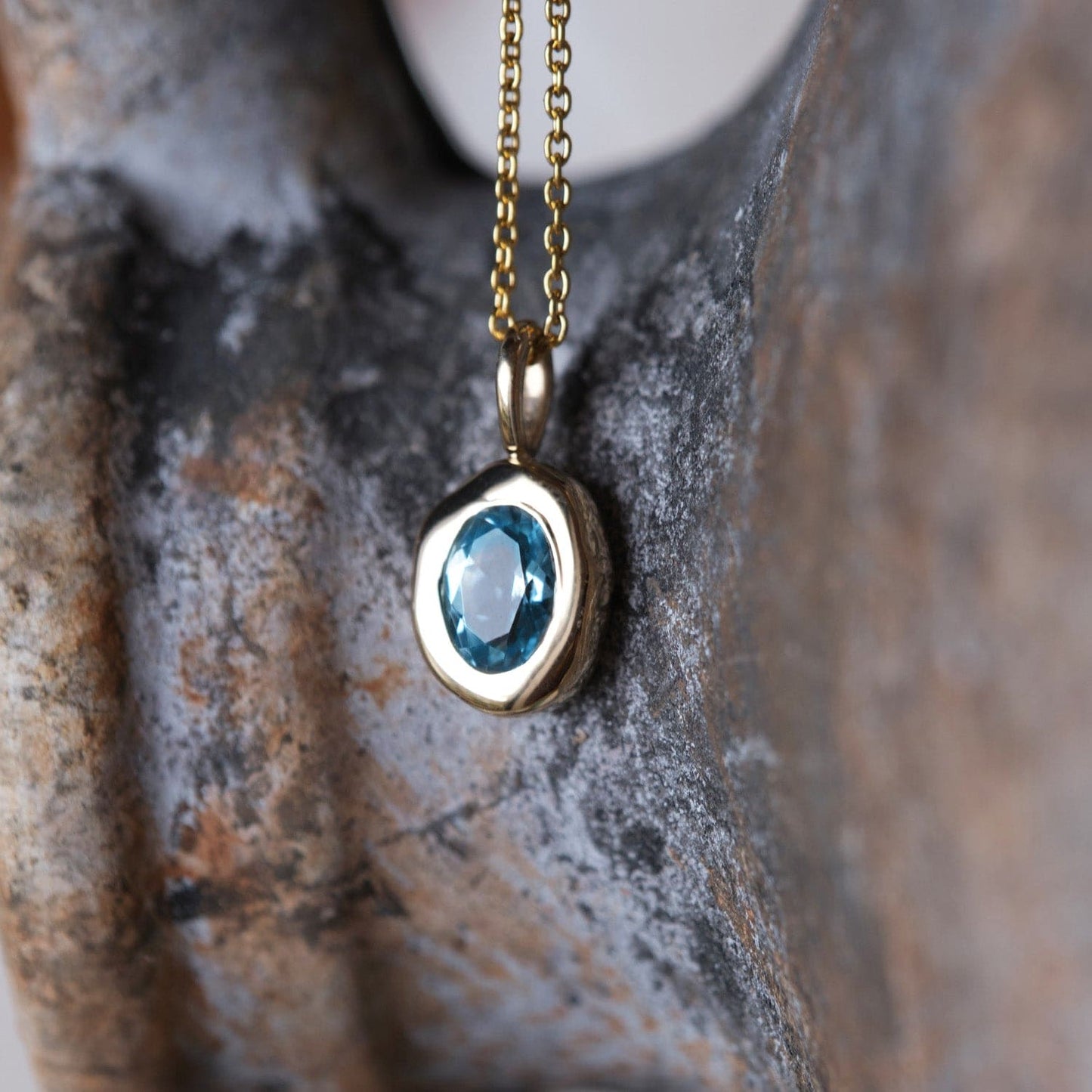 Blue Topaz Pendant in Molten Heirloom Style