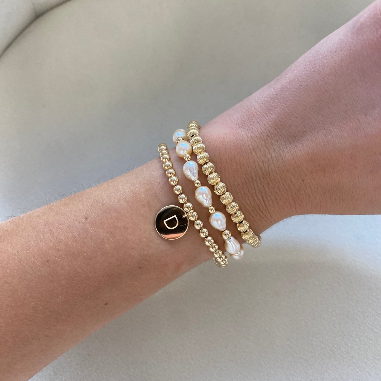 Triple Stack Baroque Initial Pearl Design