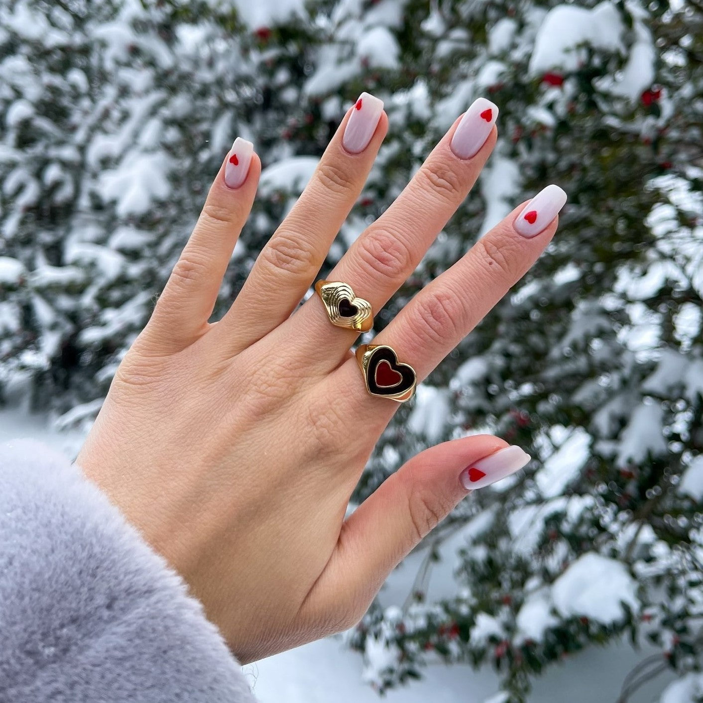 Twin Hearts Silver Ring Set