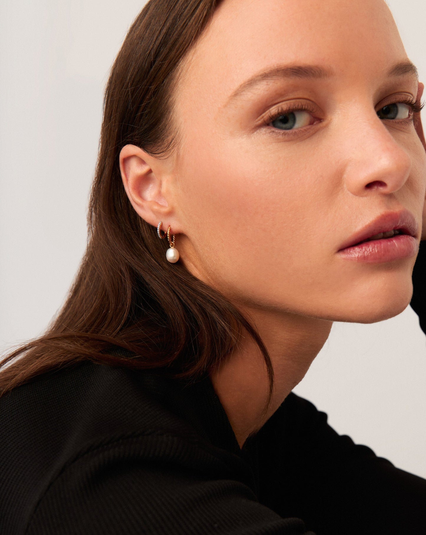 Twisted Pearl and Drop Hoop Earrings Set in Gold Plated Vermeil