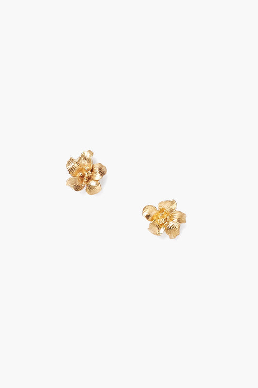 Hibiscus Design Gold Stud Earrings