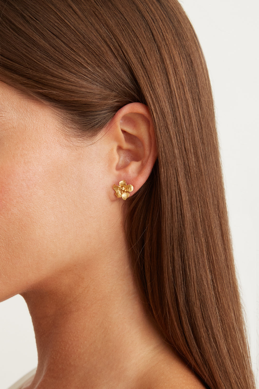 Hibiscus Design Gold Stud Earrings