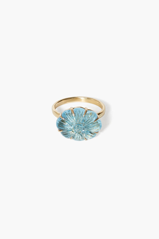 14k Gold Dahlia Style Blue Topaz Ring