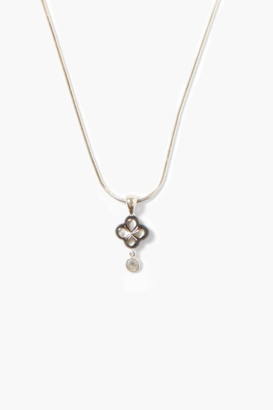 Diamond Drop Clover Necklace with Black Mother of Pearl