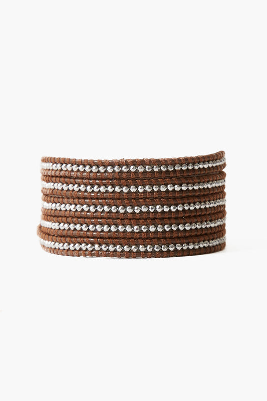 Brown Hematine Wrap Bracelet in Silver