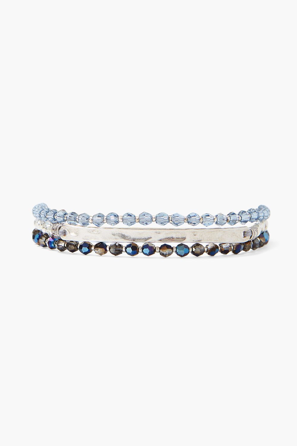 Triple Wrap Silver Bar Bracelet with Blue Crystals