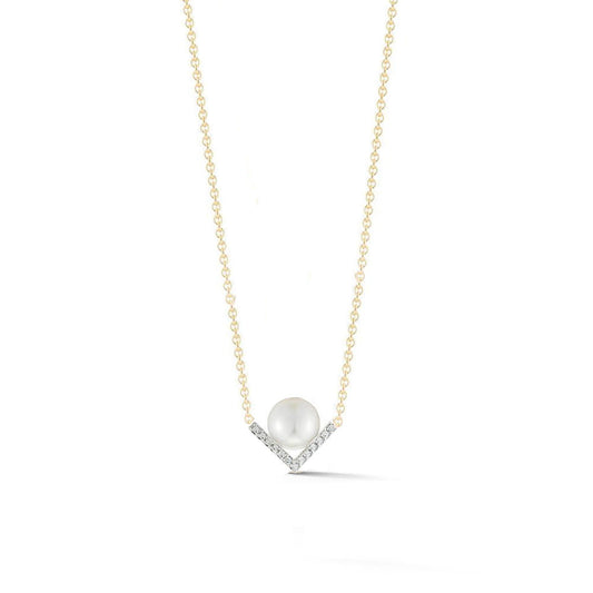 14kt Gold Pearl Necklace with Right Angle Design