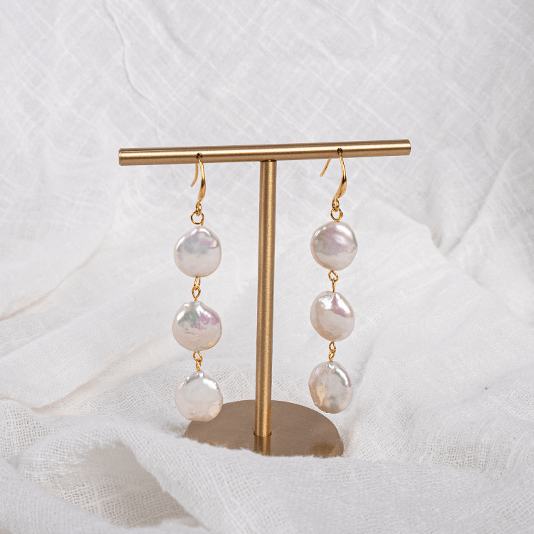 Baroque Pearl Three Button Earrings