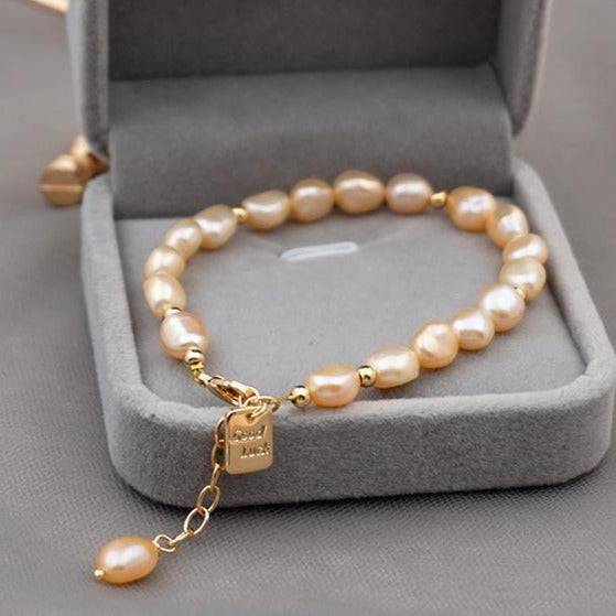 Engraved Pearls Bracelet with Lucky Charm