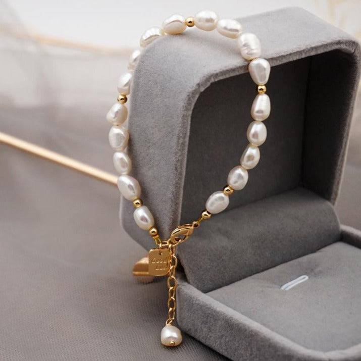 Engraved Pearls Bracelet with Lucky Charm