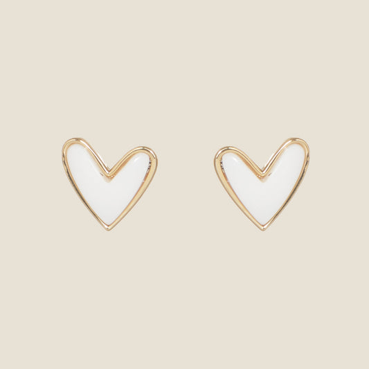 White Agate Heart Shaped Stud Earrings