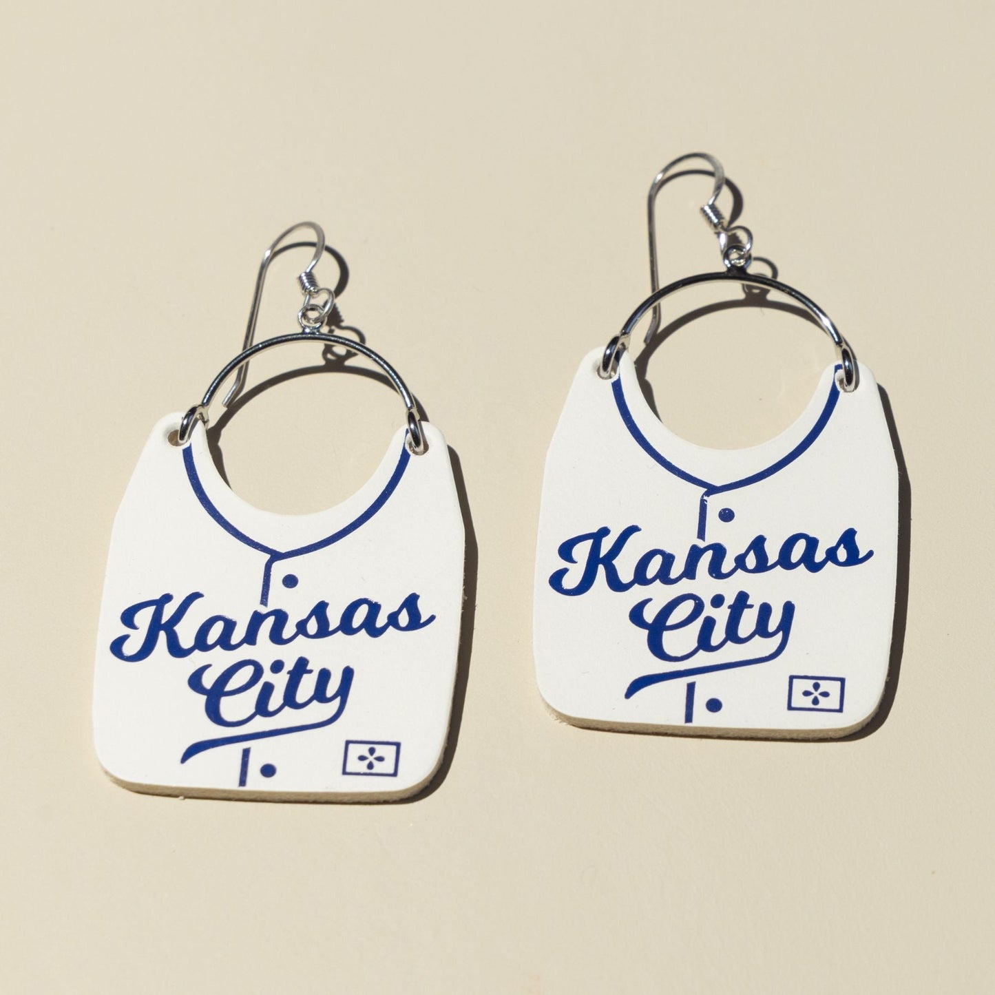 Kansas City Baseball Jersey Style Earrings in White