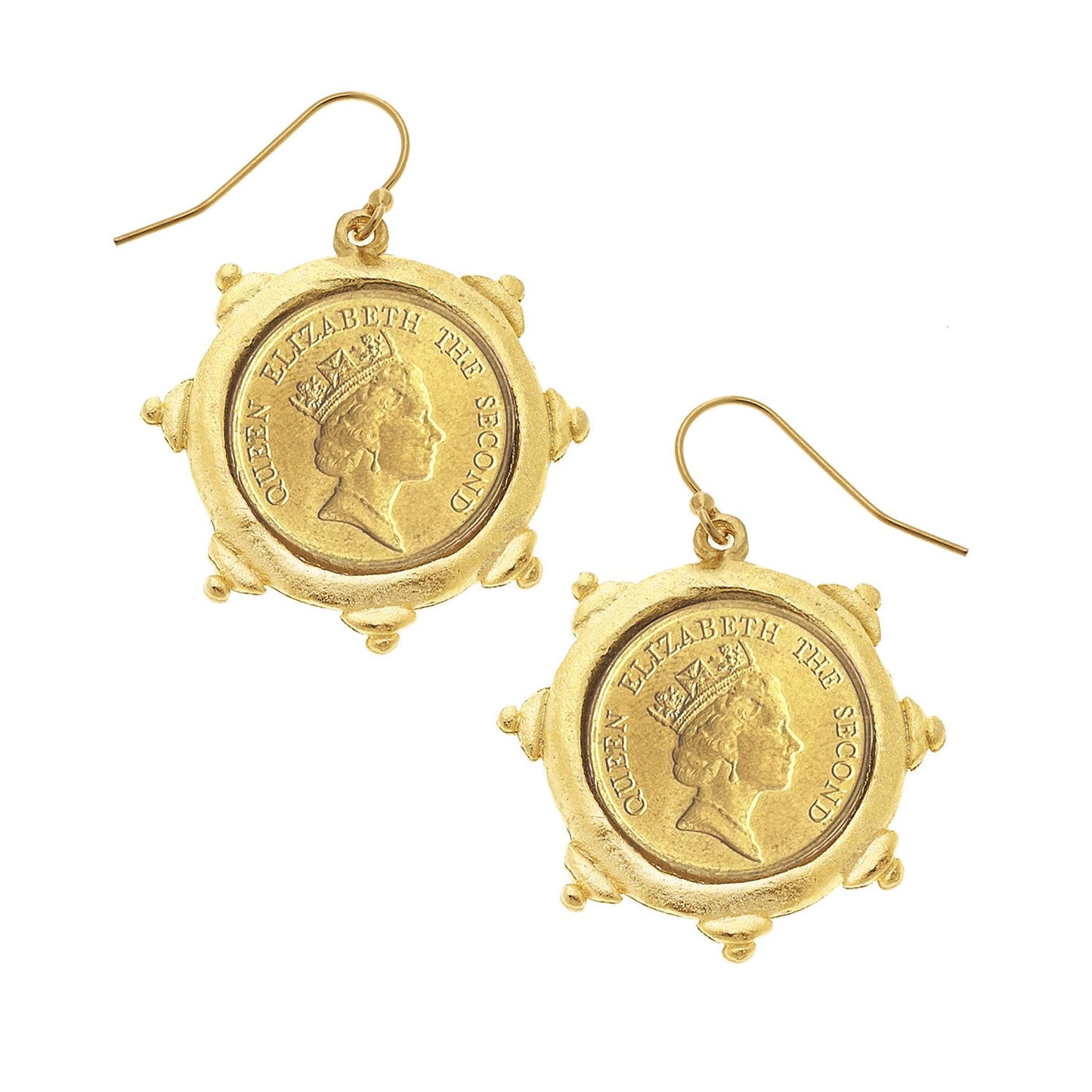 Coin Drop Earrings Featuring Queen Elizabeth II Design