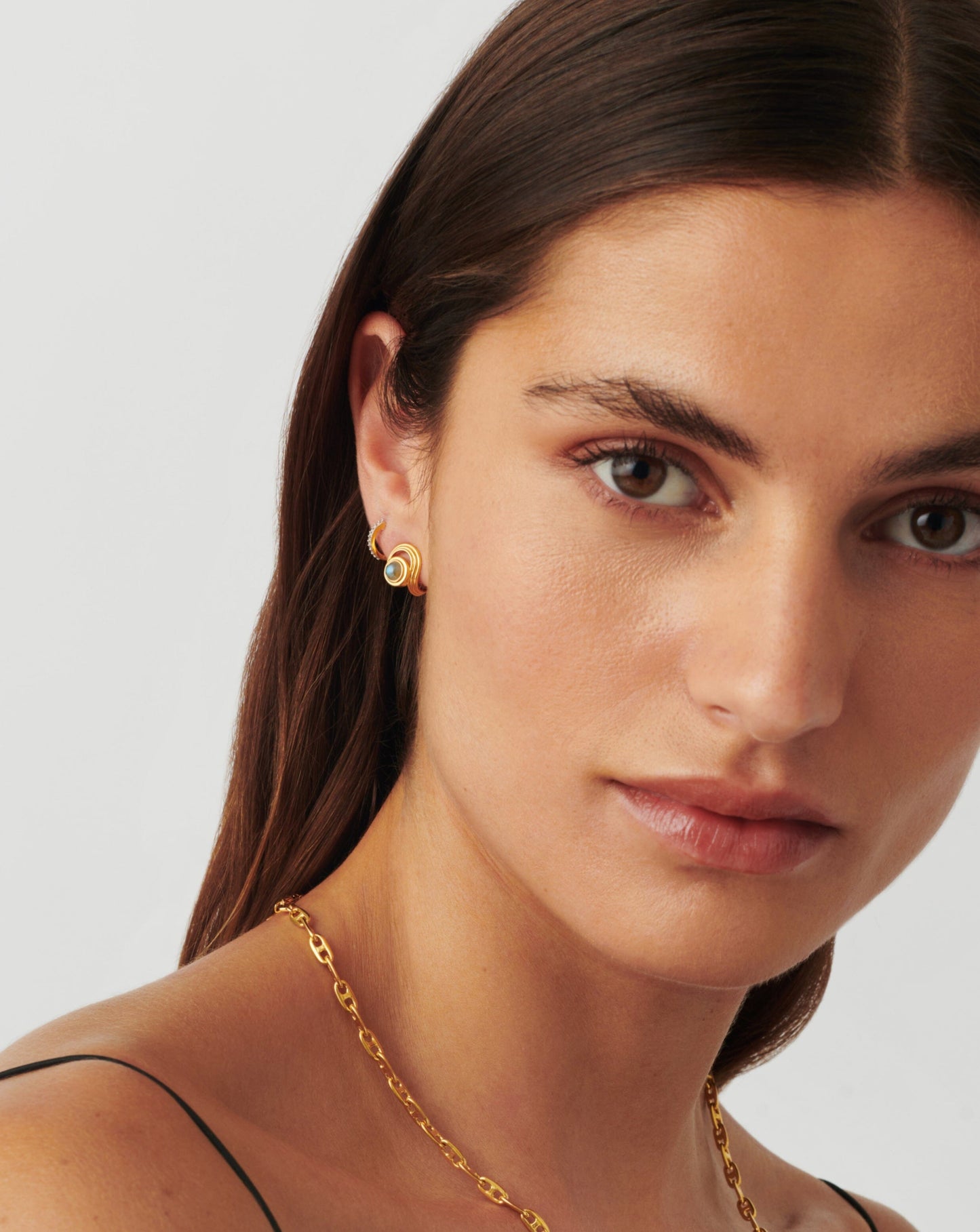 Gemstone Open Stud Earrings in 18k Gold Vermeil