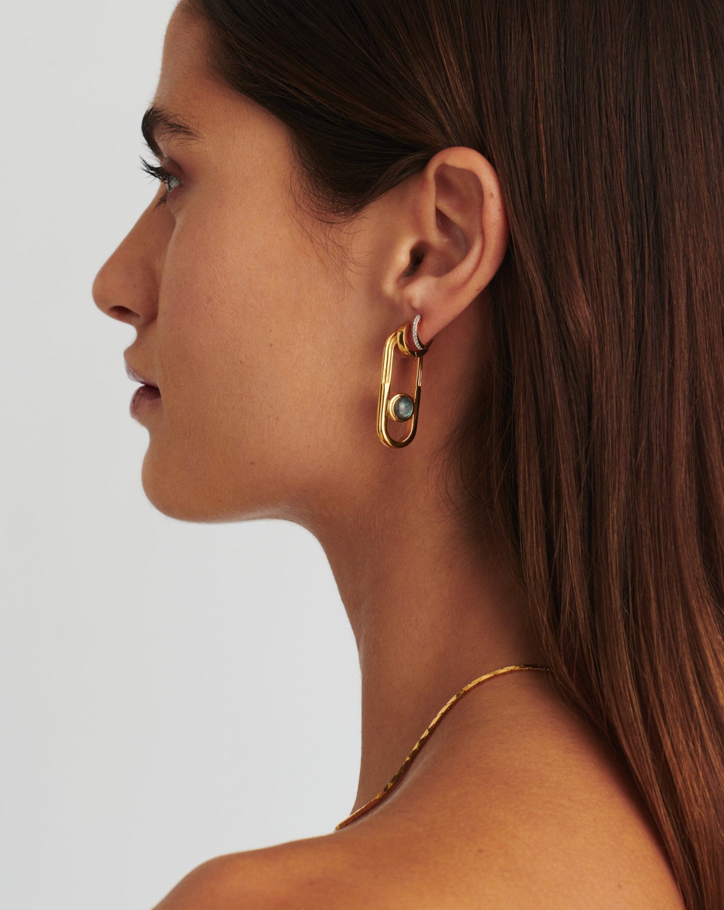 Gold Plated Labradorite Ovate Hoop Earrings