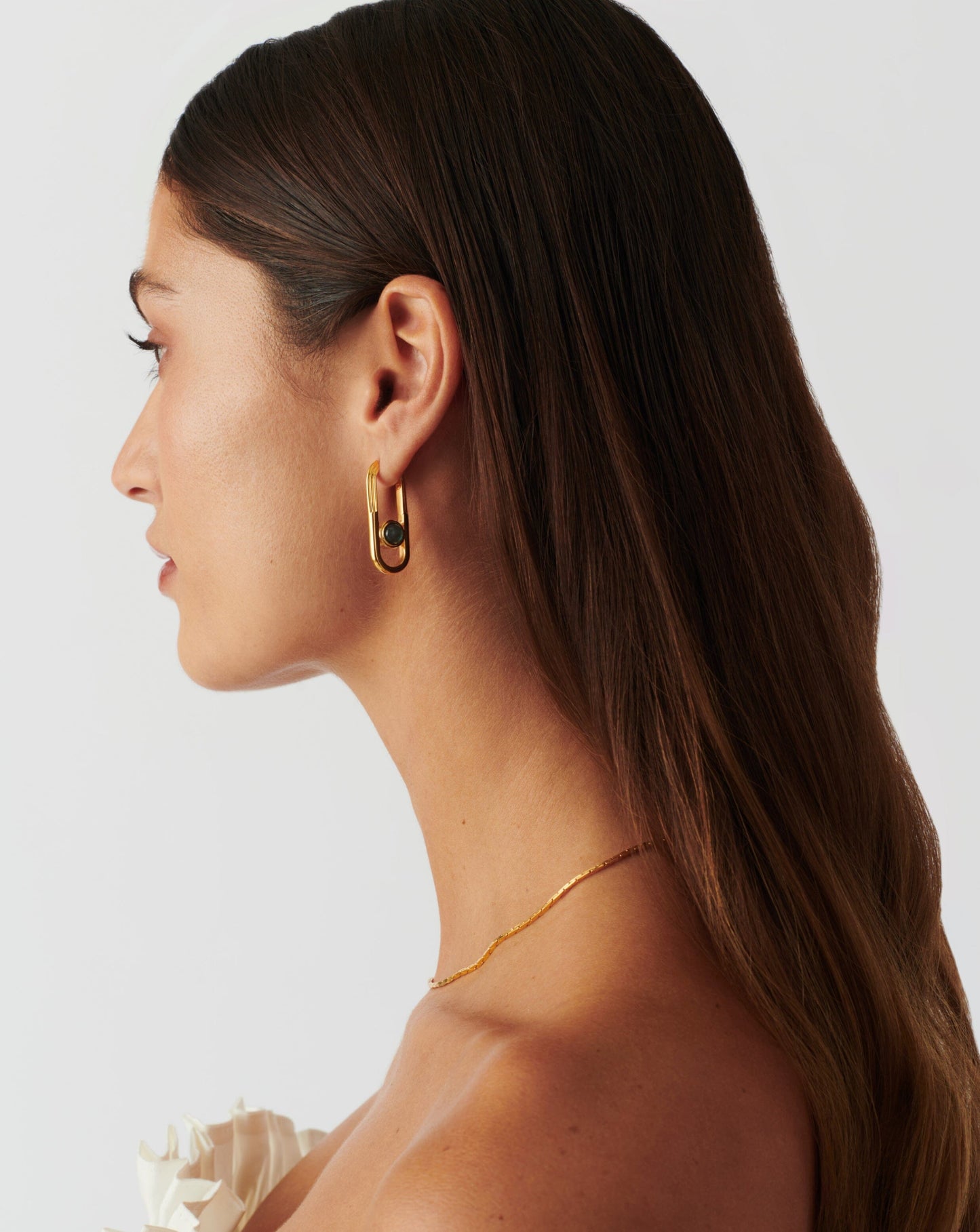 Gold Plated Labradorite Ovate Hoop Earrings