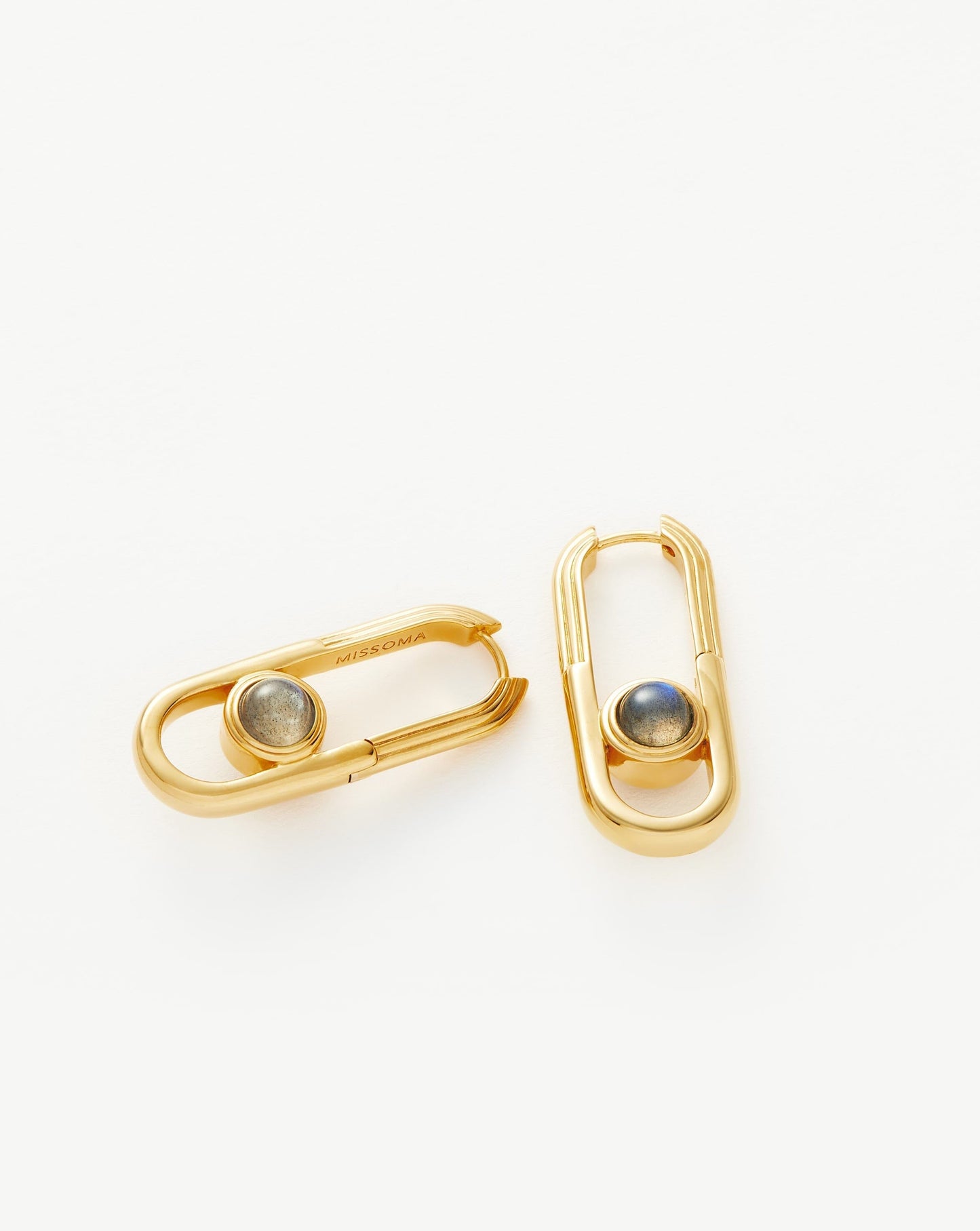 Gold Plated Labradorite Ovate Hoop Earrings