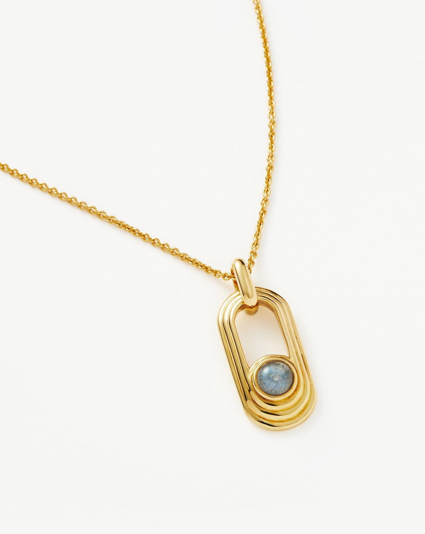 Gold Plated Labradorite Ovate Pendant Necklace